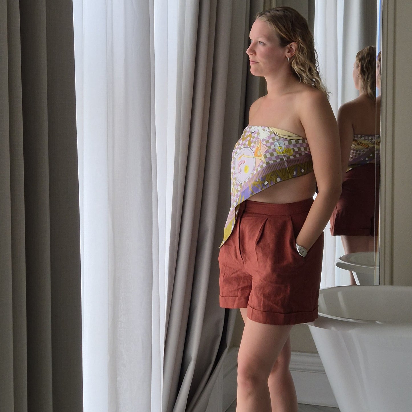 funday foulard worn as a top