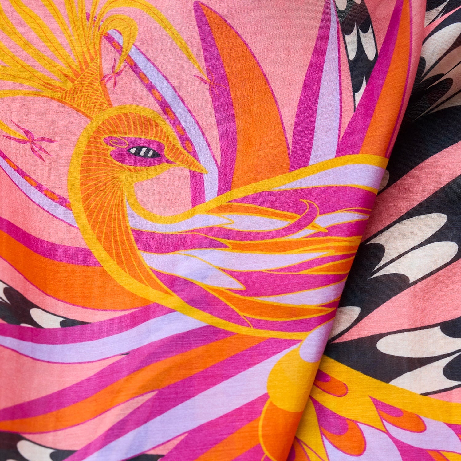 close up textured view of the light pink silk & cotton foulard named l'enchanteur rose